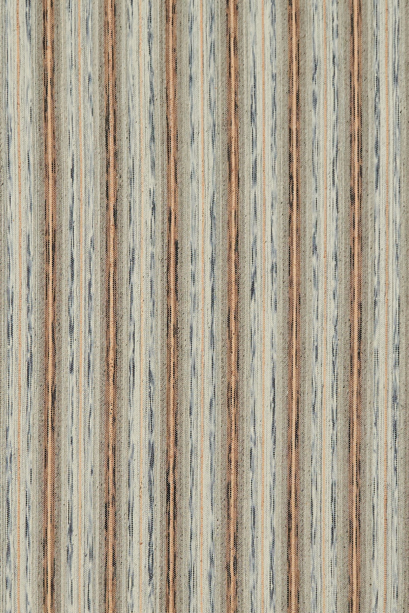 Broadloom carpet fabric with stripes in tan, brown, and gray.