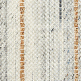 Close-up of a broadloom carpet fabric with stripes in beige, brown, and gray.