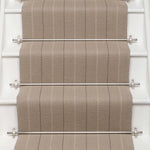 Striped flatweave runner in light grey on white staircase