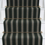 Striped flatweave runner in black and white on staircase