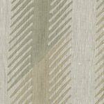 Fabric in a playful broken stripe pattern in olive on a greige field.