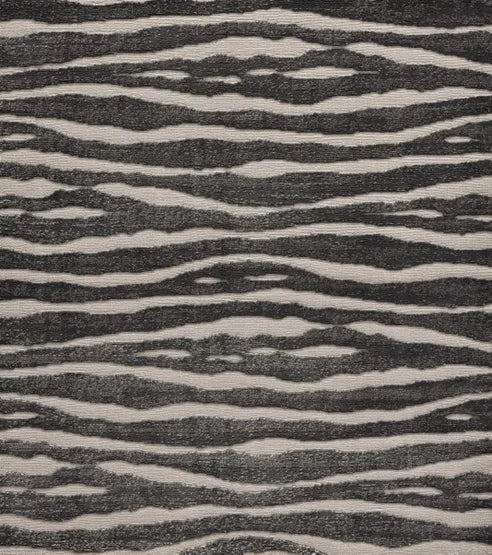 Broadloom carpet swatch in wavy striped pattern black white color