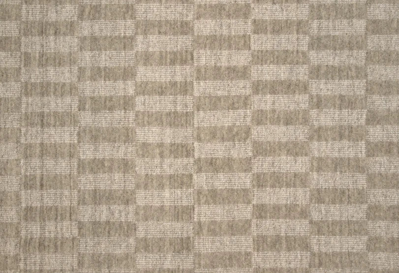 Broadloom carpet swatch in squared pattern neutral color