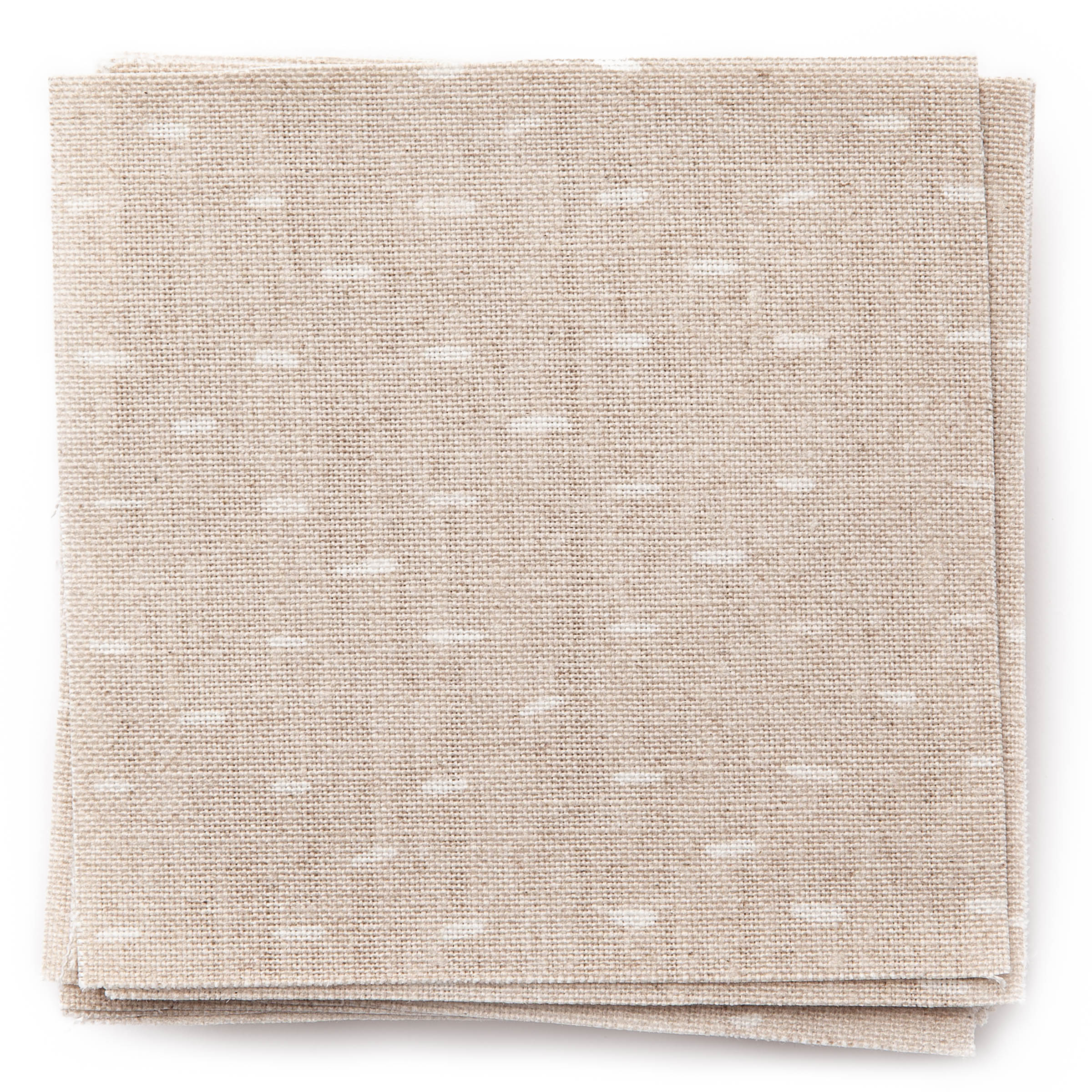 A stack of fabric swatches in a dotted diamond grid in white on a tan field.