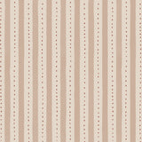 Wallpaper detail in a playful hand drawn dotted stripe in ivory, blush and red.