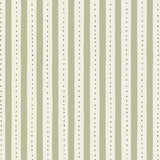 Wallpaper detail in a playful hand drawn dotted stripe in ivory, sage and hunter green.