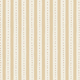 Wallpaper detail in a playful hand drawn dotted stripe in ivory, soft yellow and brown.