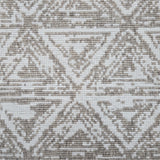 Broadloom carpet sample in a textural stacked triangle pattern in white and oatmeal.