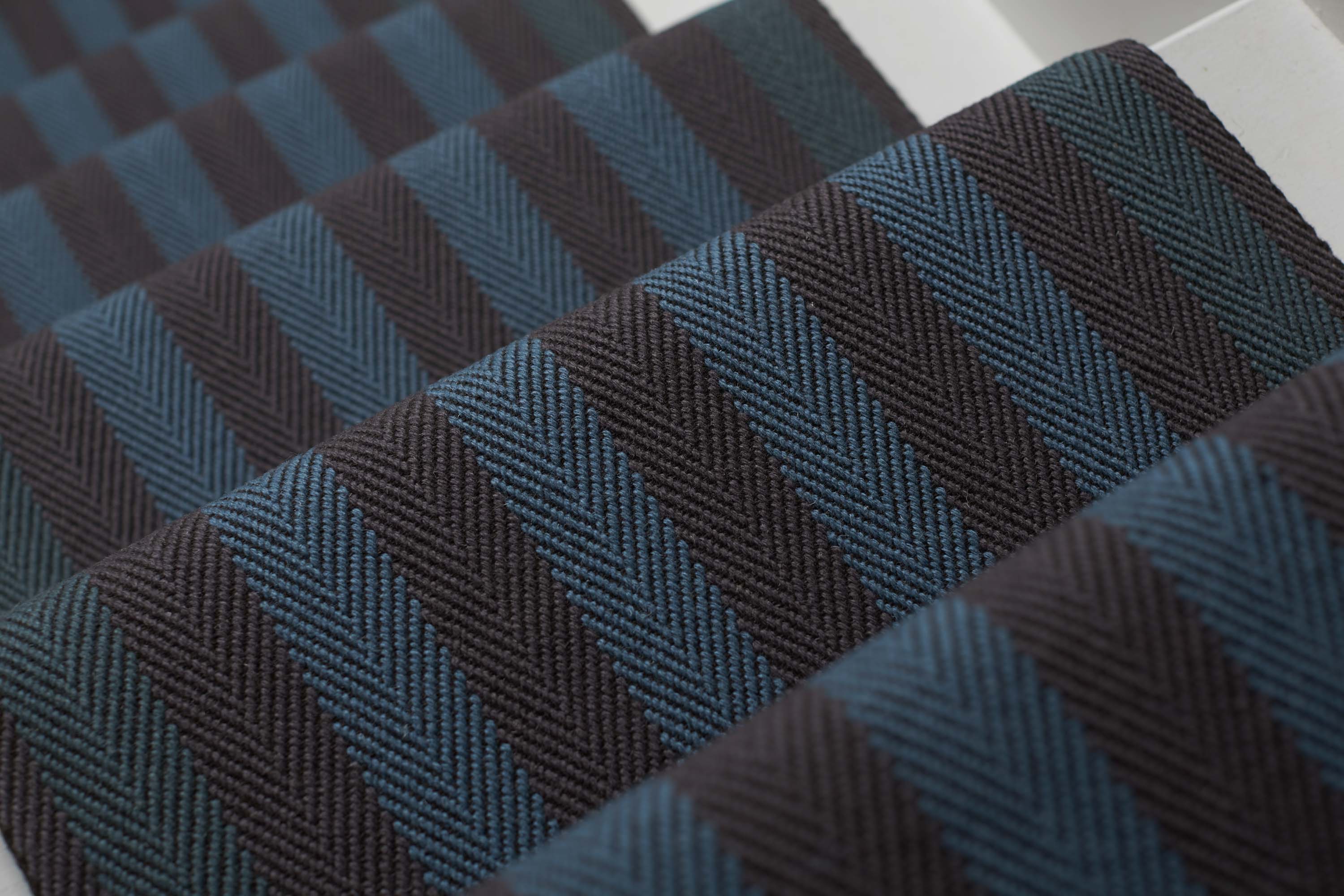 Striped flatweave runner in blue and black 