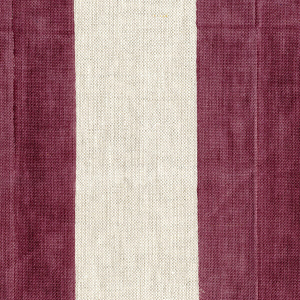 Fabric in a wide stripe pattern in maroon and cream.