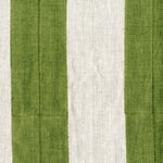 Fabric in a wide stripe pattern in olive and cream.