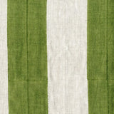 Fabric in a wide stripe pattern in olive and cream.