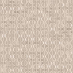 Detail of fabric in a geometric stripe pattern in shades of cream and gray.