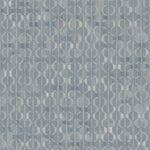 Detail of fabric in a geometric stripe pattern in shades of blue and gray.