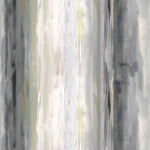 Detail of fabric in an abstract painterly print in shades of gray, yellow and cream.