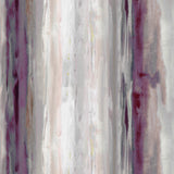 Detail of fabric in an abstract painterly print in shades of gray, purple and cream.