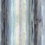 Detail of fabric in an abstract painterly print in shades of gray, blue, green and cream.