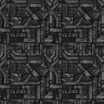 Detail of fabric in an absract geometric pattern in shades of charcoal and gray.