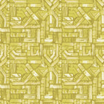 Detail of fabric in an absract geometric pattern in shades of yellow.