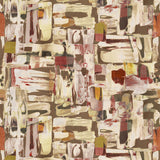 Detail of fabric in an abstract layered paint blotch print in shades of olive, cream and pink.