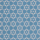 Fabric in a floral lattice print in mauve on a blue field.