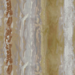 Detail of fabric in an abstract paint swatch print in shades of tan, gold and gray.