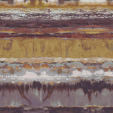 Detail of fabric in an abstract paint swatch print in shades of mauve, pink and yellow.