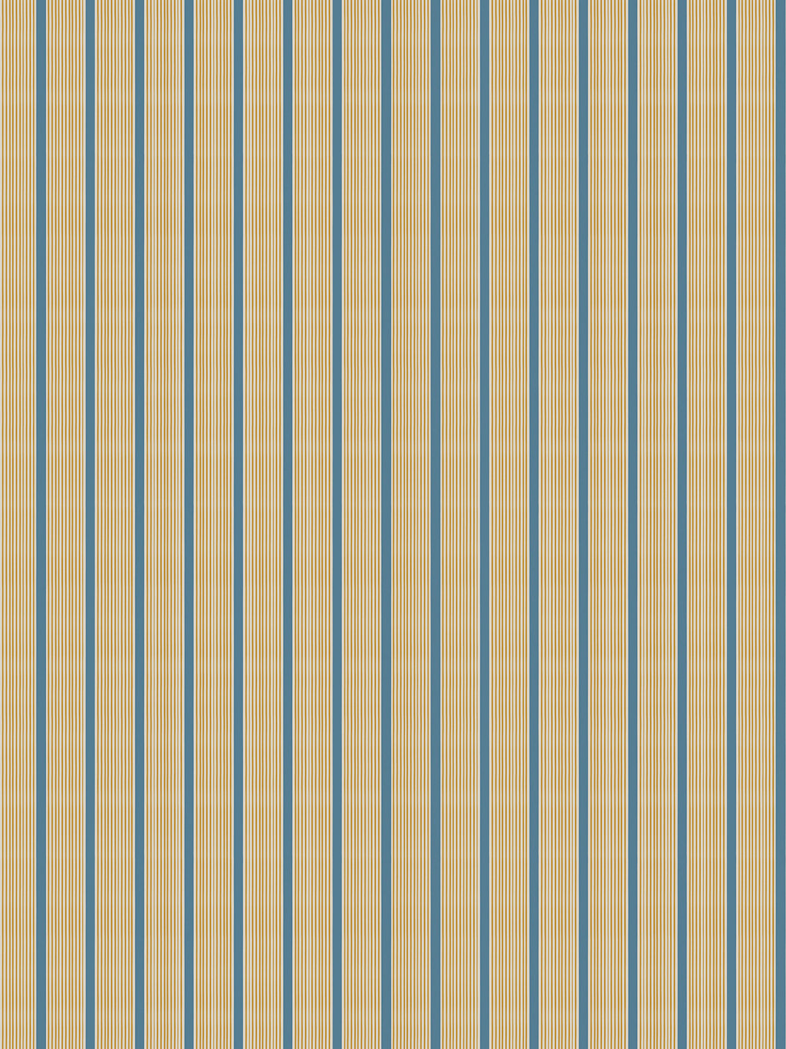 Mixed width striped wallpaper in blue, cream and yellow