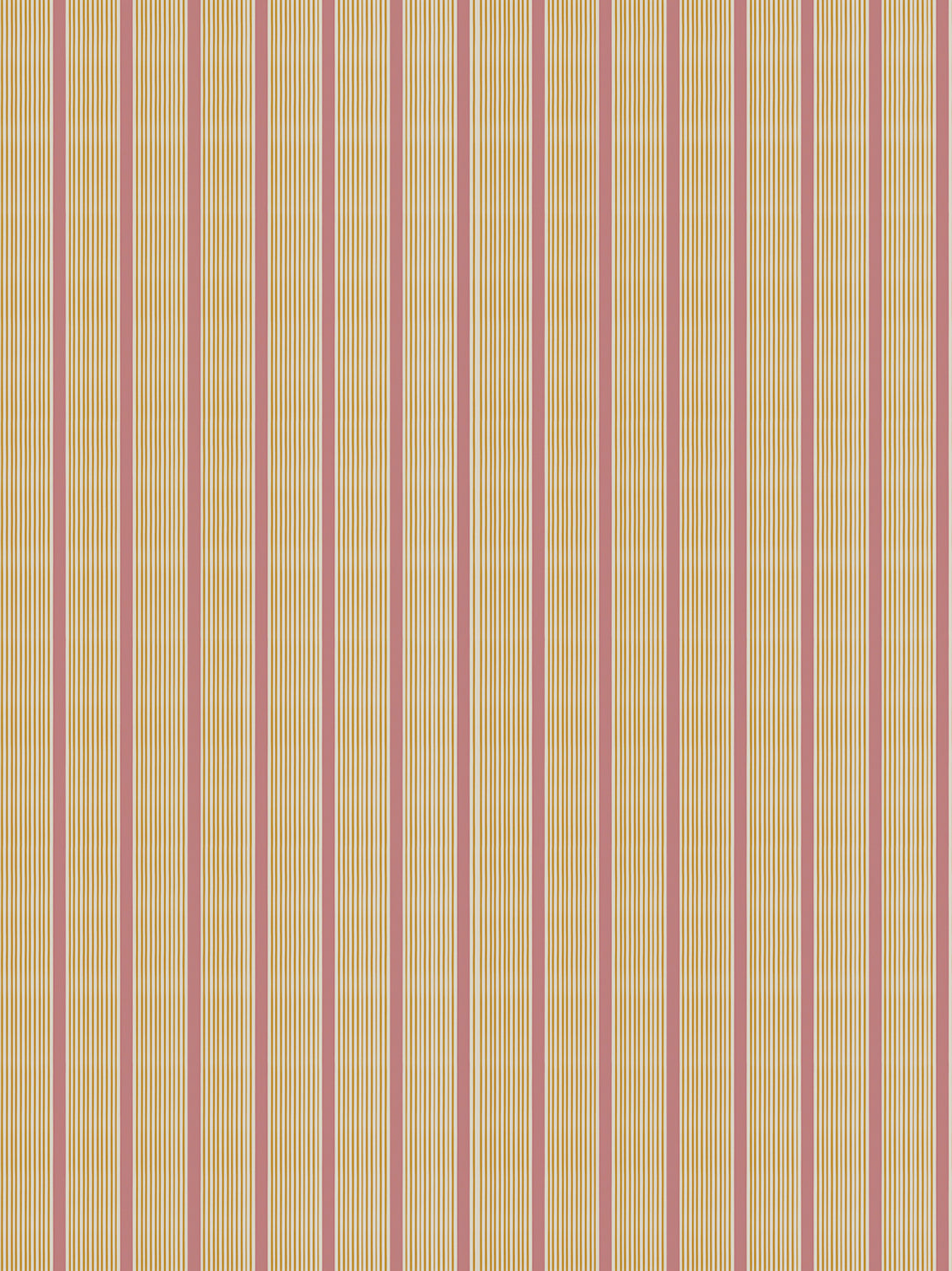 Mixed width striped wallpaper in pink, yellow and cream.