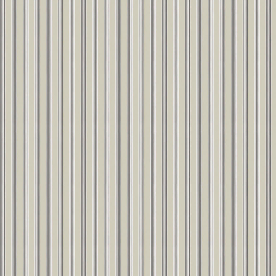 Mixed width striped wallpaper in beige, white and navy blue.