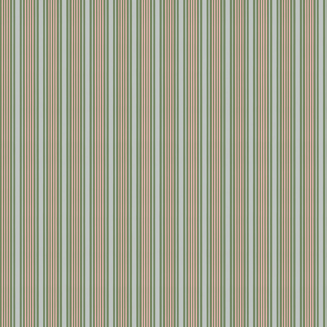 Mixed width striped wallpaper in light blue, pink and green.