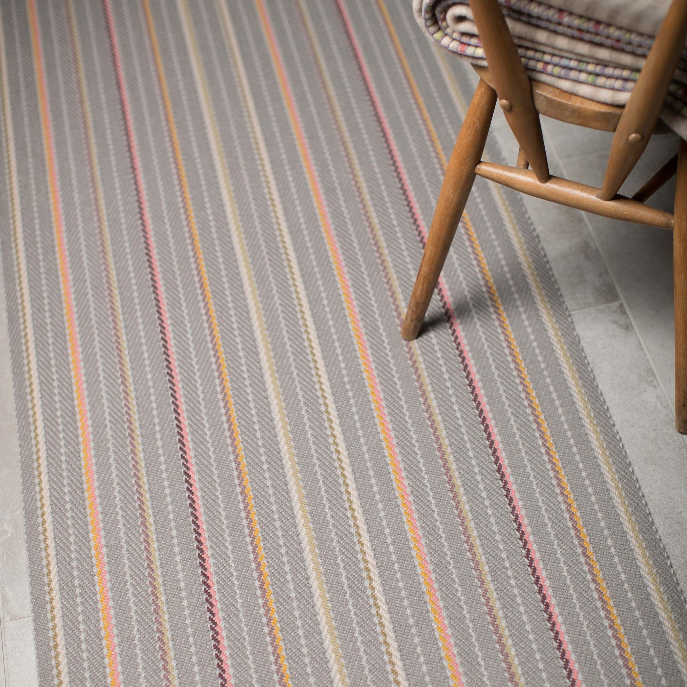 Striped flatweave runner in grey pink orange 