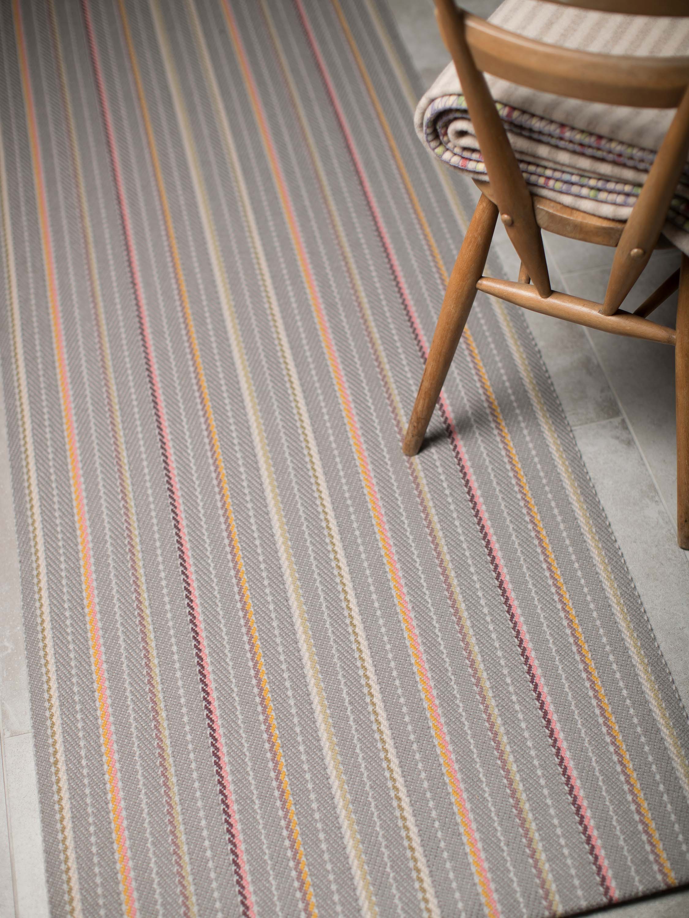 Striped flatweave runner in grey pink orange 