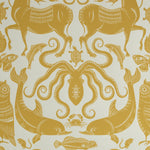 Gold animal and nature-themed pattern on a beige background