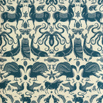 Wallpaper with animals and sea creatures in dark blue on a white background