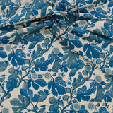 Close-up of blue floral fig patterned fabric