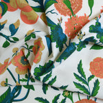 Floral and nature-themed fabric patterns on a white background