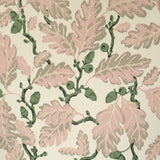 Pattern of pink leaves and green branches on a beige background