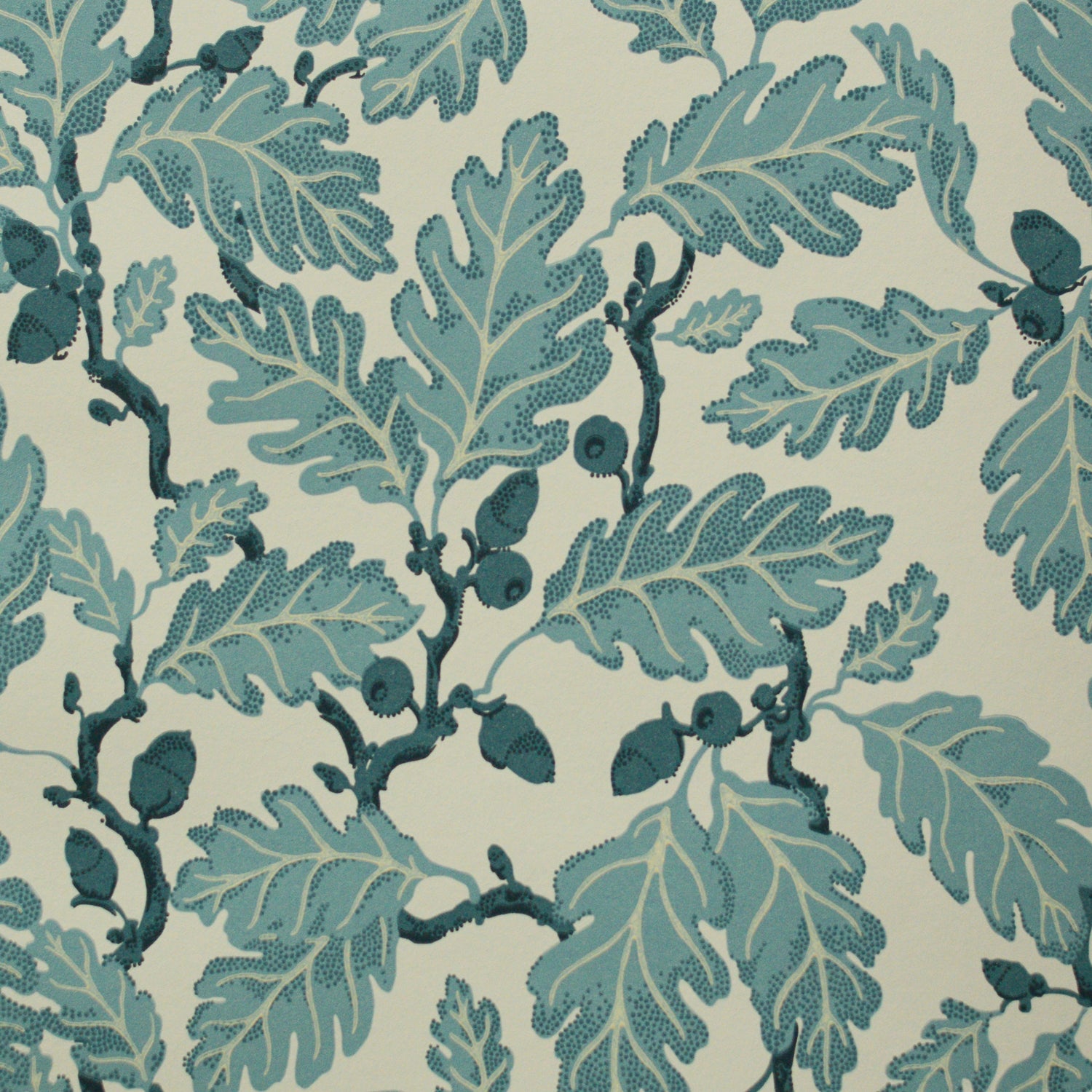 Teal leaf pattern on a beige background