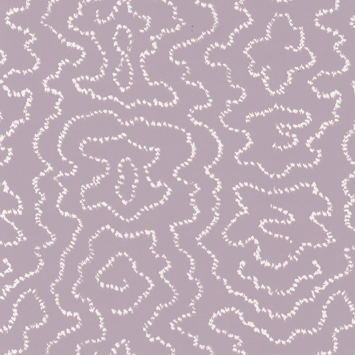 Detail of wallpaper in a minimalist wood grain print in white on a purple field.