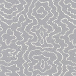 Detail of wallpaper in a minimalist wood grain print in white on a gray field.