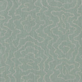 Detail of fabric in a minimalist wood grain print in gray on a pastel turquoise field.