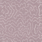 Detail of fabric in a minimalist wood grain print in white on a lavender field.