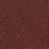 Detail of fabric in a minimalist wood grain print in red on a plum field.