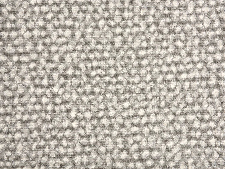 Broadloom carpet swatch in a spots pattern grey color