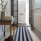 Striped flatweave runner in dark blue and grey 