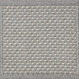 Close-up of woven carpet with a grid pattern in gray and white.