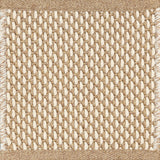Close-up of woven carpet with a grid pattern tan and white.
