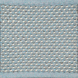 Close-up of woven carpet with a grid pattern in blue, grey and white.