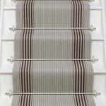 Striped flatweave runner in light grey and black on white staircase